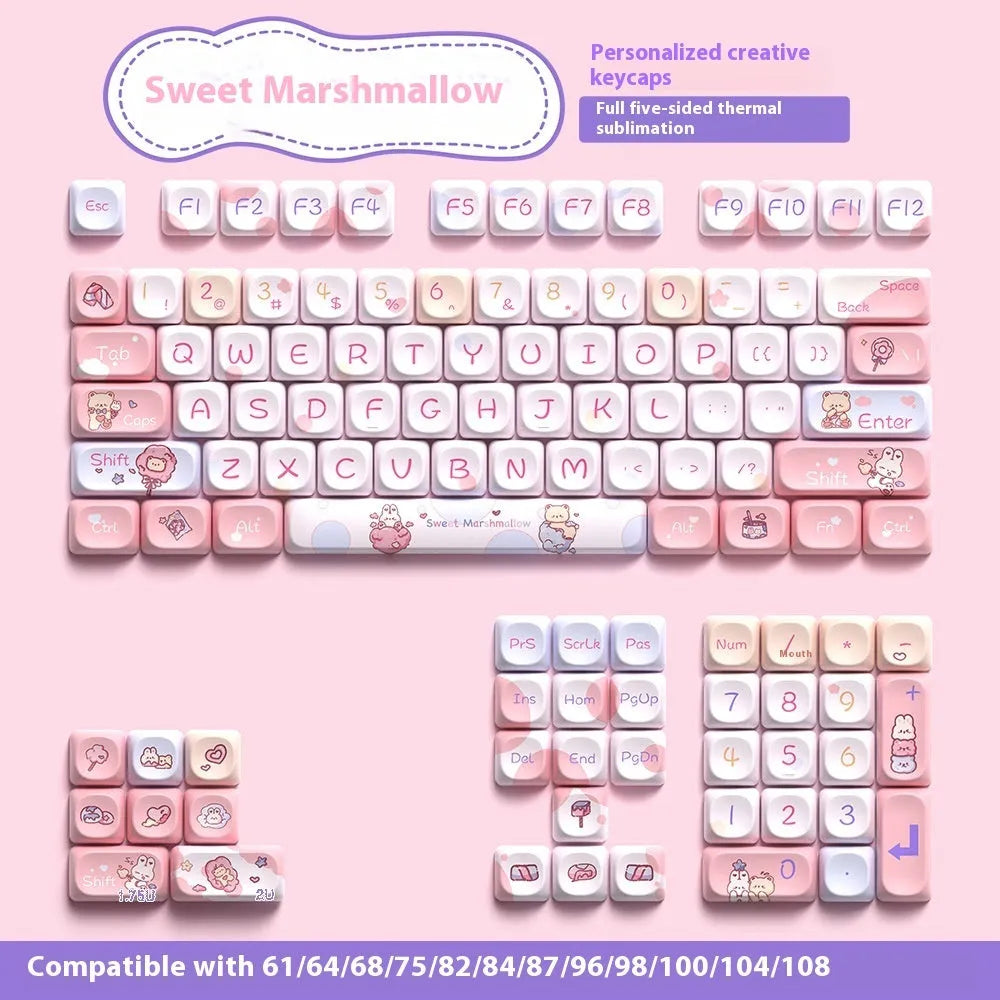 Sweet cotton candy coloured mechanical keyboard keycaps set showing 112-key and 120-key options.