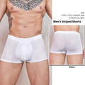 Men's striped thin nylon underwear in black, shown flat.