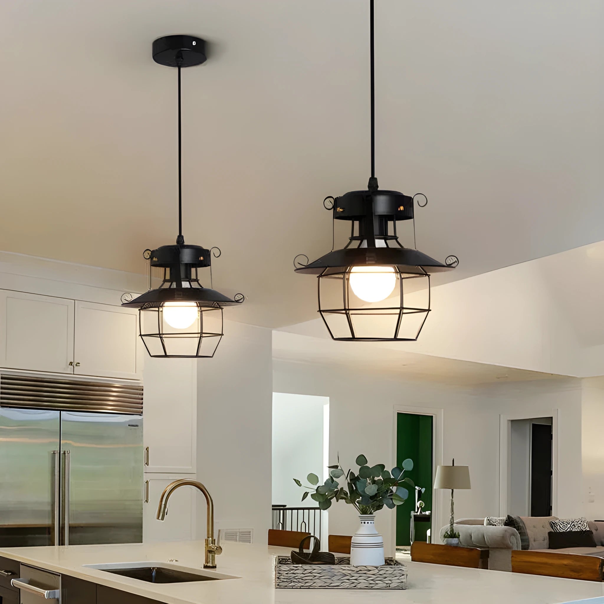 Retro iron droplight lantern with single head design for corridor and restaurant lighting