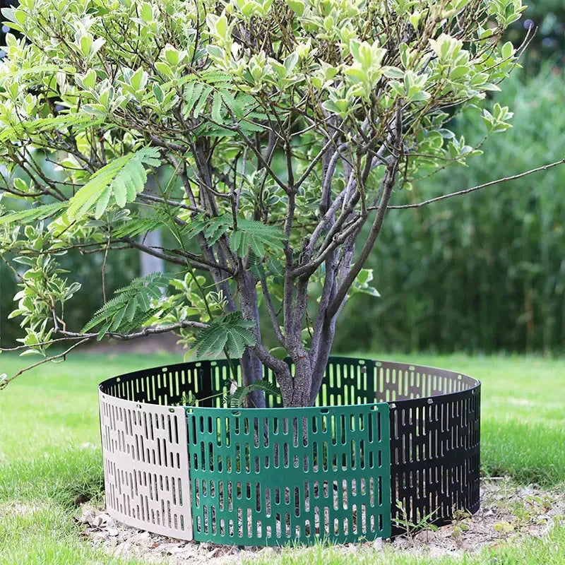 Plastic simulated bark tree protective cover in green colour for outdoor use