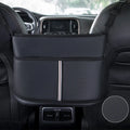 Black leather car seat storage bag with sports carbon fibre pattern, dimensions 38x24x15 cm