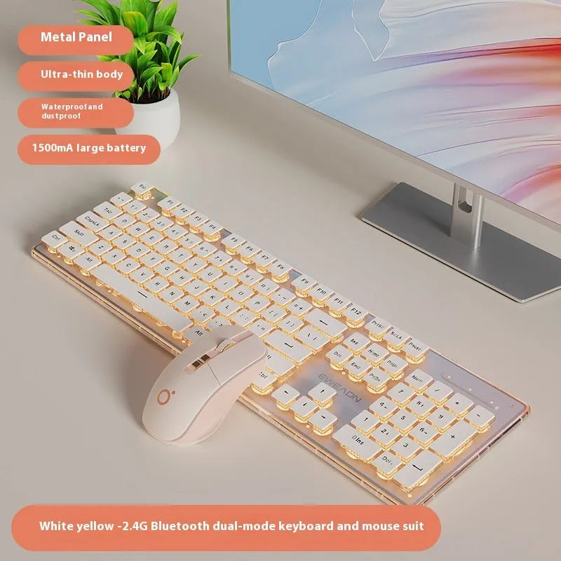 Prewalker V3 retro green coloured quiet keyboard and mouse set on a desk