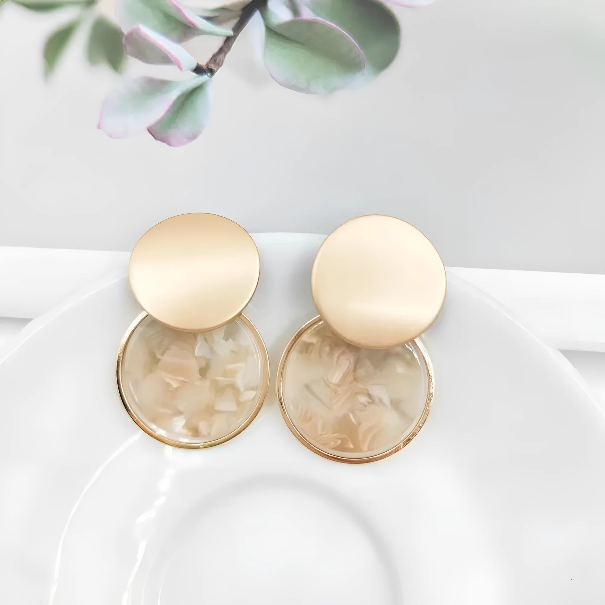 Round matte resin earrings with hypoallergenic dangle design in retro style