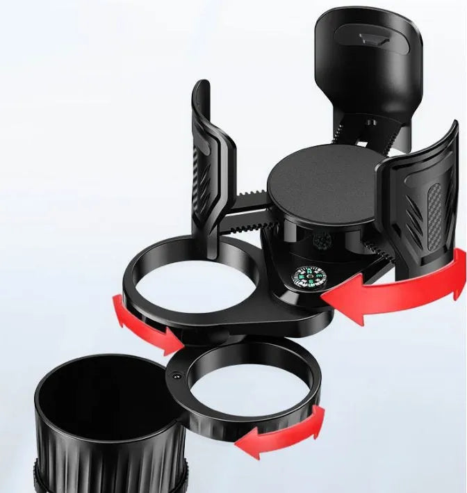 Carbon black adjustable car cup holder with retractable base for 6.5-10 cm drink bottles
