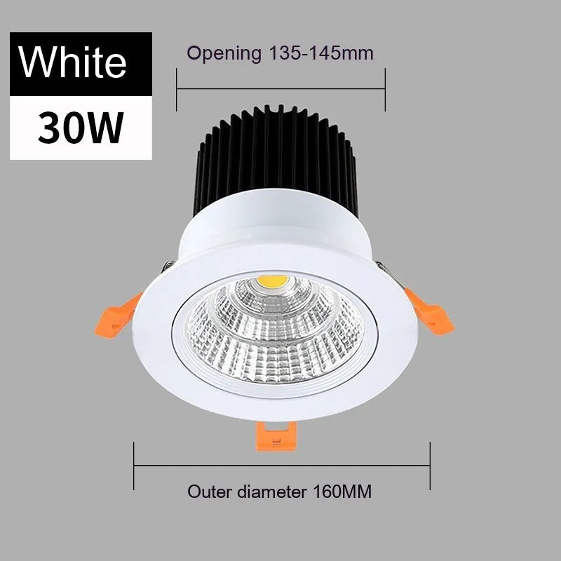 White aluminium LED recessed ceiling spotlight with three colour light settings