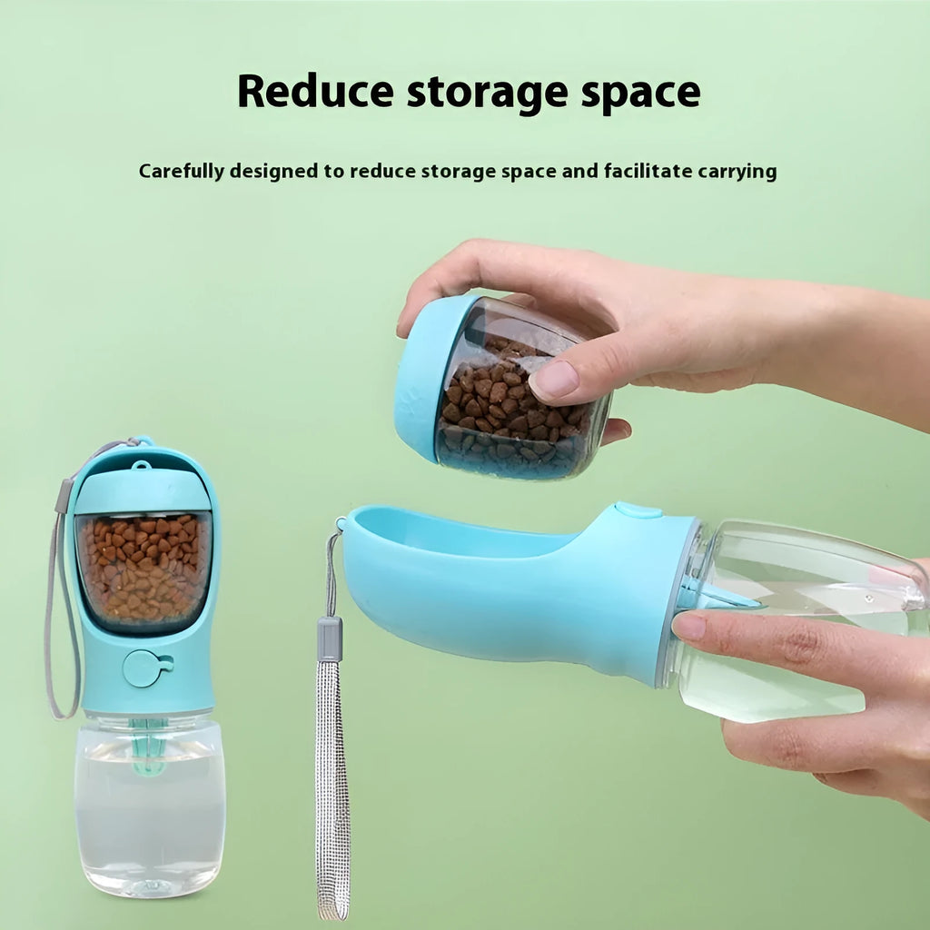 Portable dual-use dog water cup in blue, available in 350ml and 550ml sizes for walks.