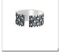 Adjustable silver ring with geometric five-pointed star pattern in 925 sterling silver