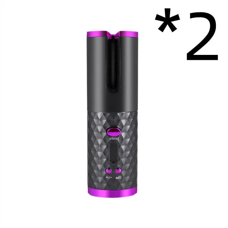 Portable USB charging curling iron with gold ceramic barrel in white, pink, or grey