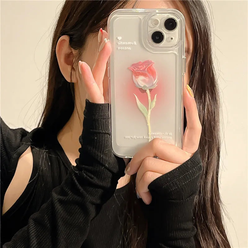 Tulip TPU all-inclusive shockproof phone case for iPhone in Gradient Rose and Tulip colours