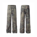 Men's retro camouflage pattern jeans in straight-leg cut with mid-rise waist