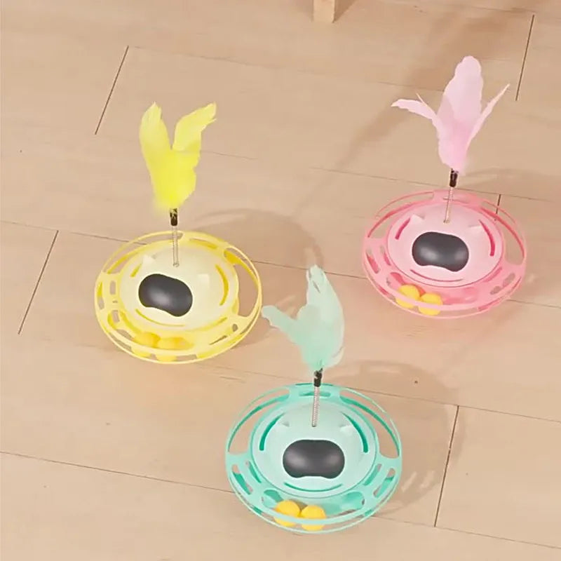 Pink automatic rotating cat toy with tumbler turntable design for self-play