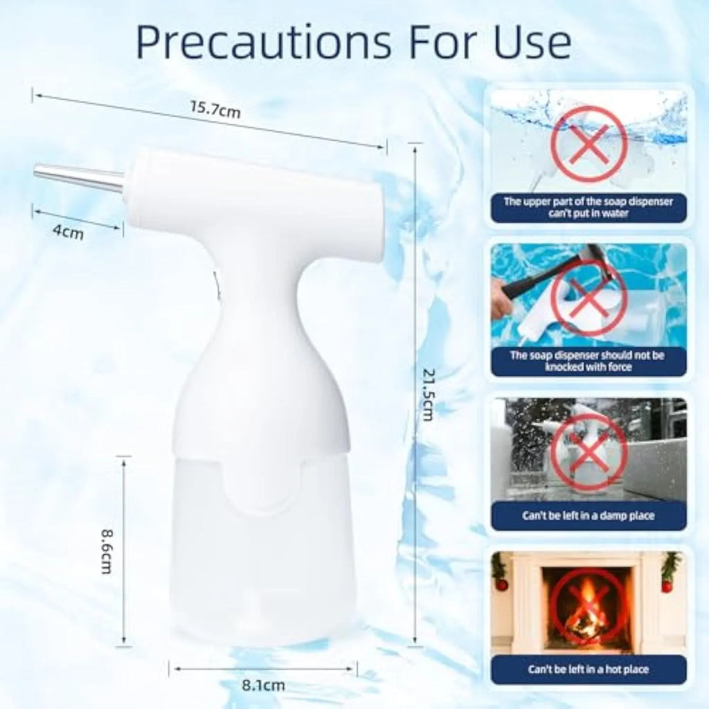 White electric foam soap dispenser with two nozzles and USB charging cable for pet bath and home cleaning