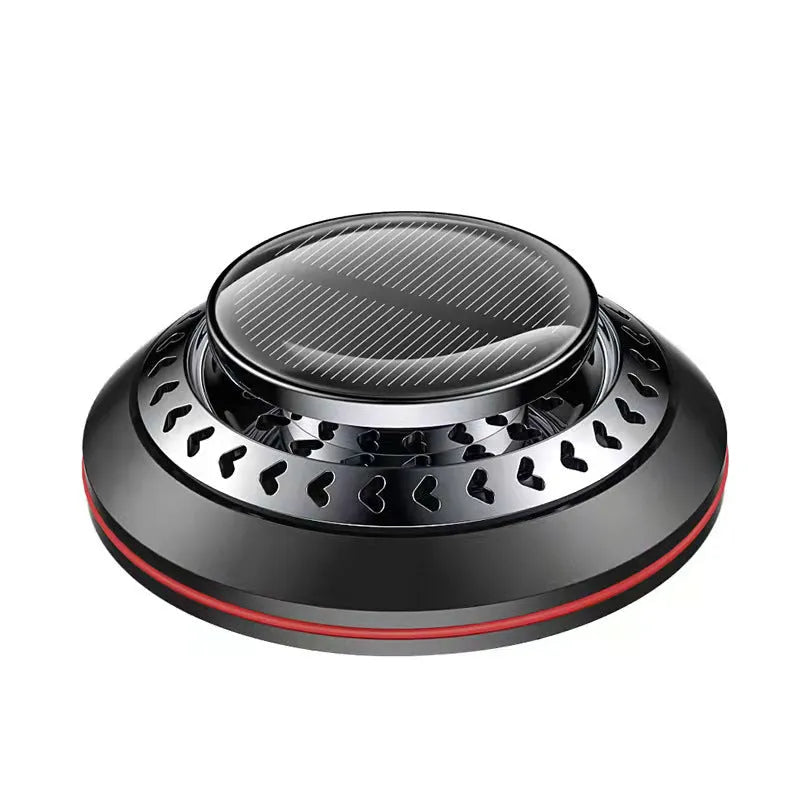 Solar-powered car air freshener with aluminium alloy housing and rotating fan