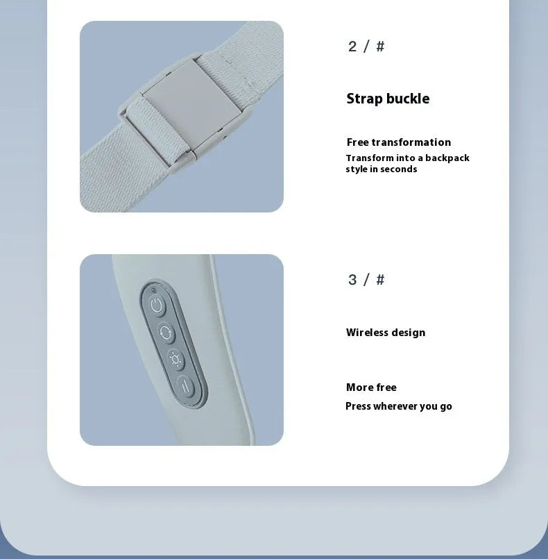 Grey USB rechargeable neck and back massage instrument on a grey background