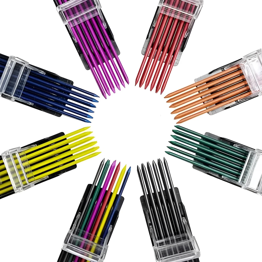 Boxed set of 12 mechanical pencil lead refills in rainbow colours for type 0 pencils