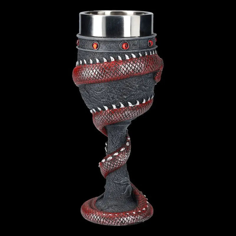 Red wine glass with Chinese dragon design in stainless steel, 200ml capacity