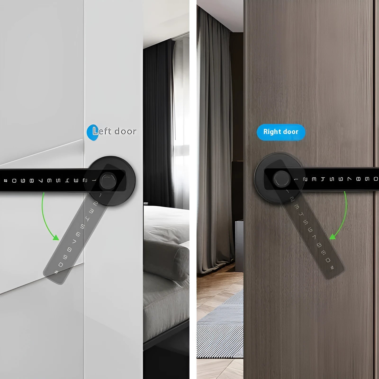 Black smart door lock with spherical handle for wooden interior doors