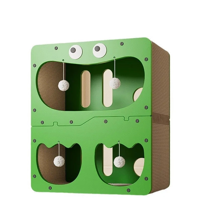 Double layer cat scratching board and bed with removable cushion in owl design style