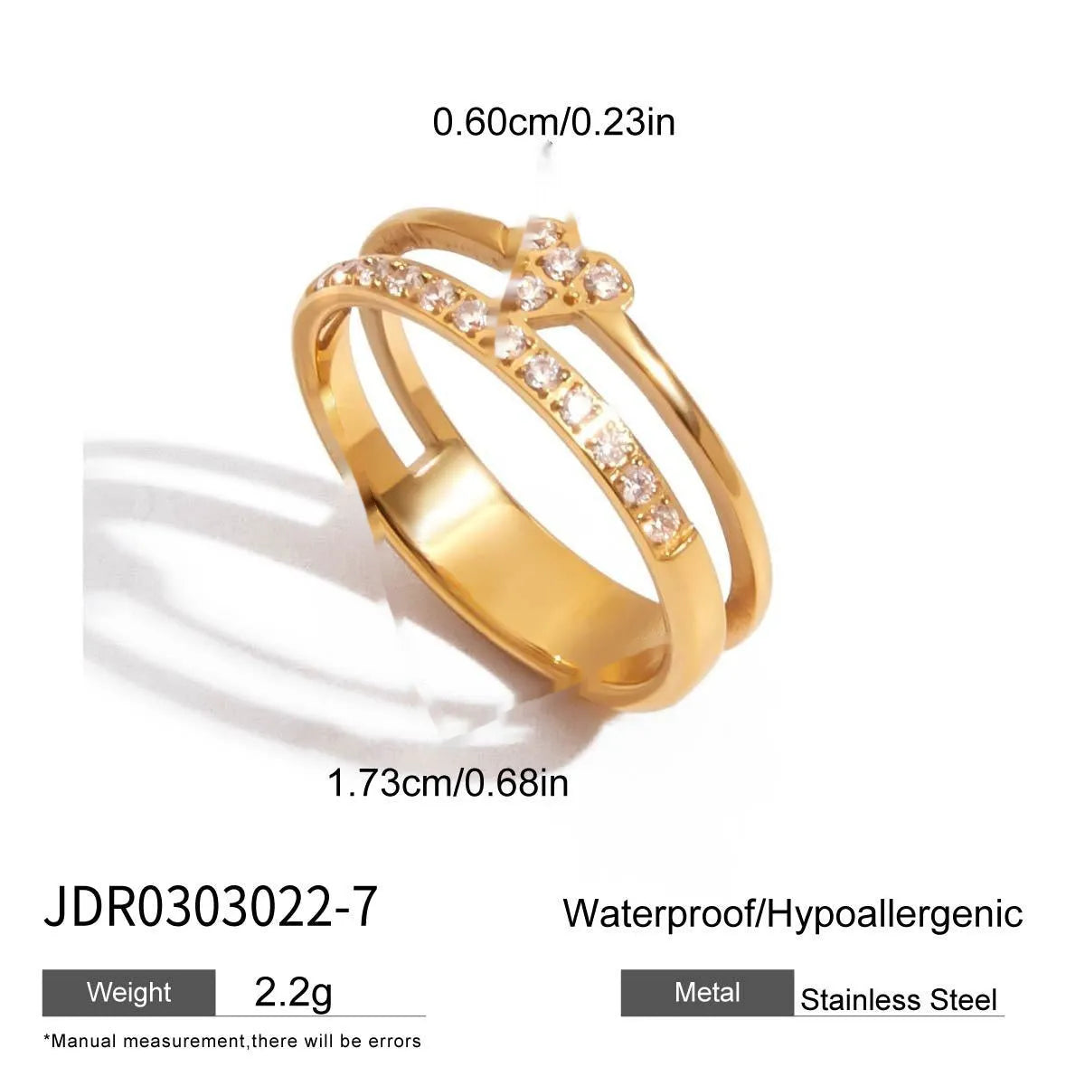 Geometric stainless steel zircon ring in European style on a grey background.