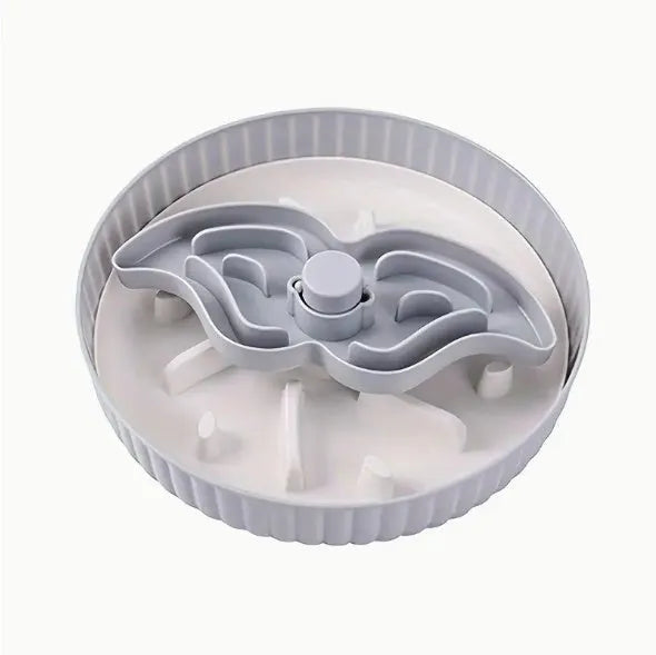 Pet food basin with rotating game board and anti-choke silicone pad in various colours with slow food mat patterns