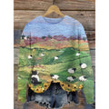 Digital printed round neck sweater showing Little Flower pattern in various colour options