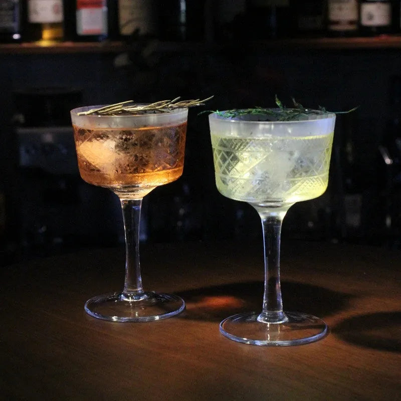 Crystal hand carved martini cup with dragon motif in Japanese retro style