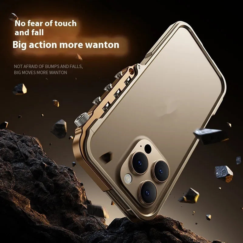 Metal phone case with aluminium alloy frame for Apple 15PRO MAX in Black Red colour option