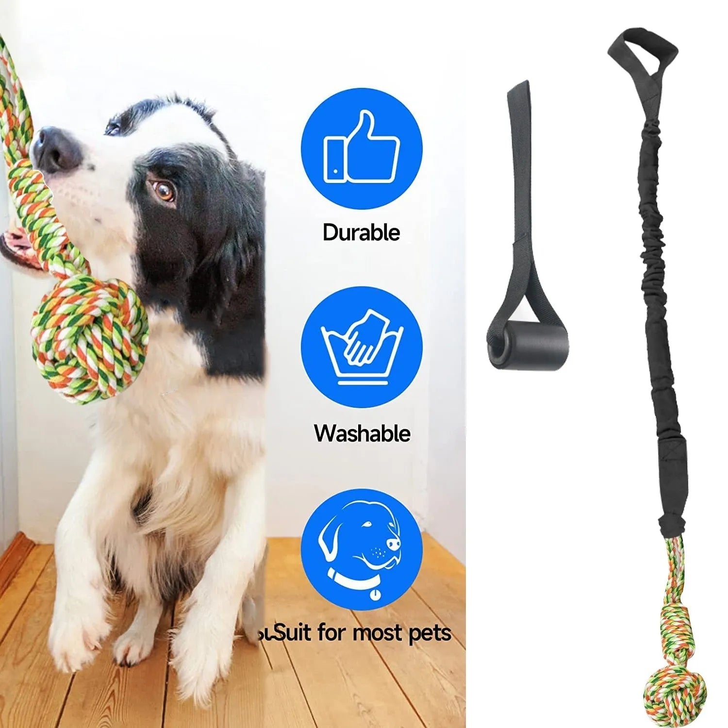 Cotton rope dog toy for tug of war games and grinding, available in black, grey or red colours