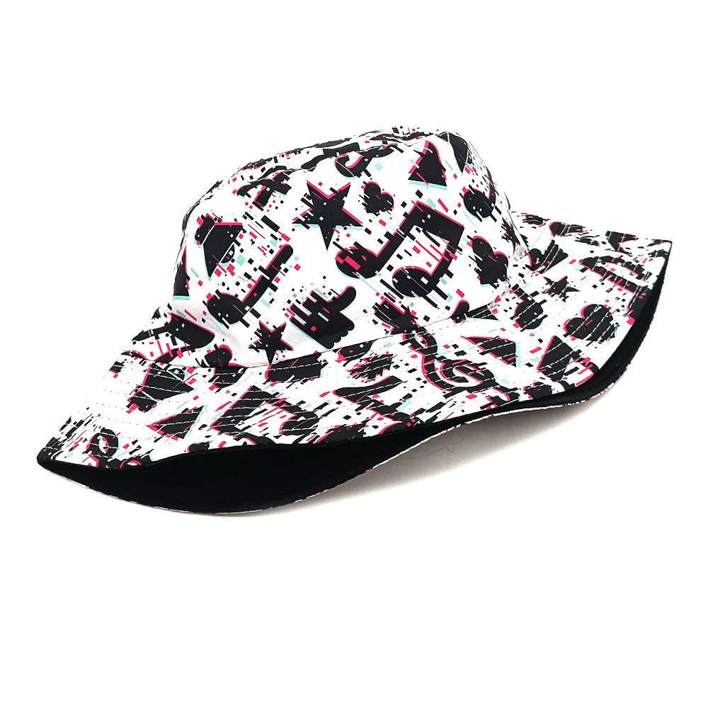 Musical note pattern printed bucket hat in retro dome crown style, size M 56-58cm