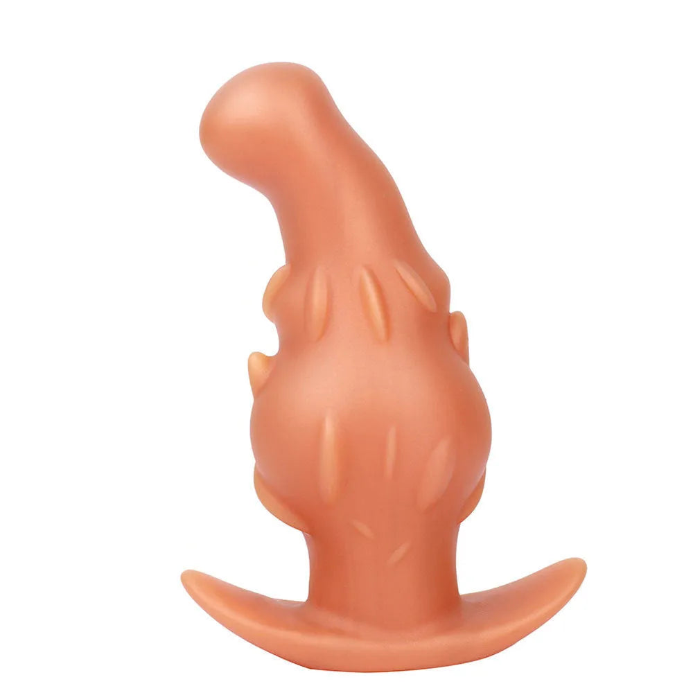 Unisex liquid silicone masturbator in black, gold, or purple colour, showing size options S, M, L, XL.