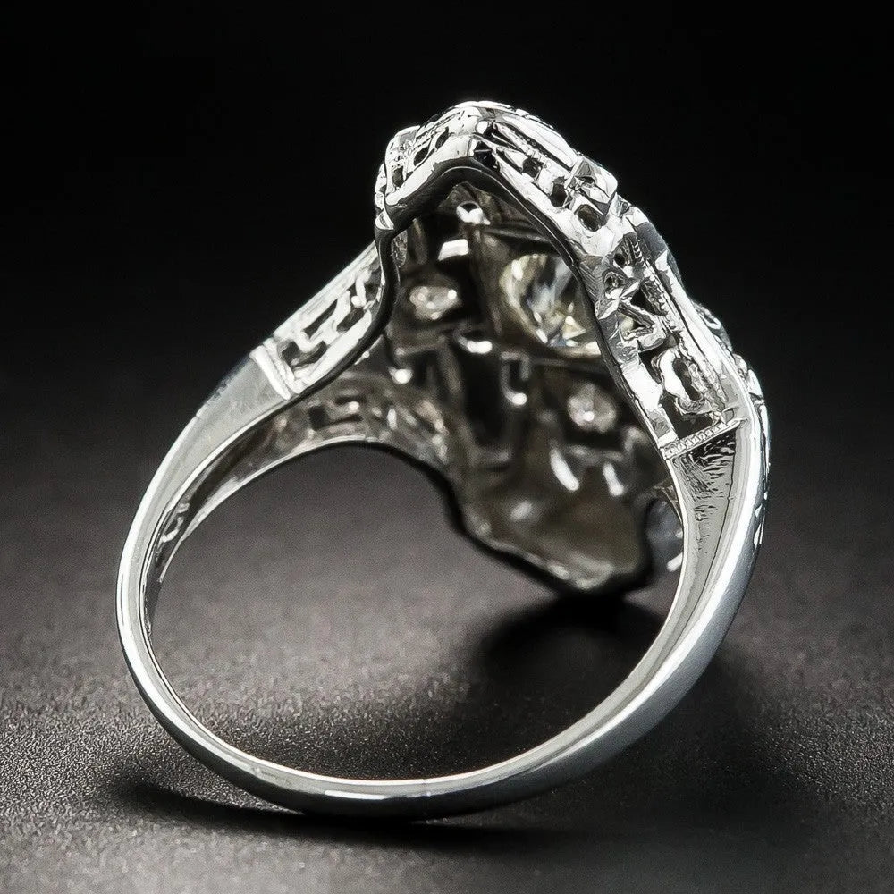 Hollow out geometric silver ring with diamond studs on copper base material