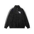 Black Hong Kong style stand collar hoodie for men, shown as a casual sports layer.