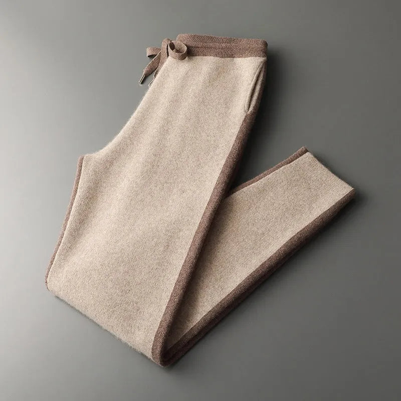 Men's cashmere wool blend knitted suit set with half turtleneck zipper cardigan and matching trousers for winter wear