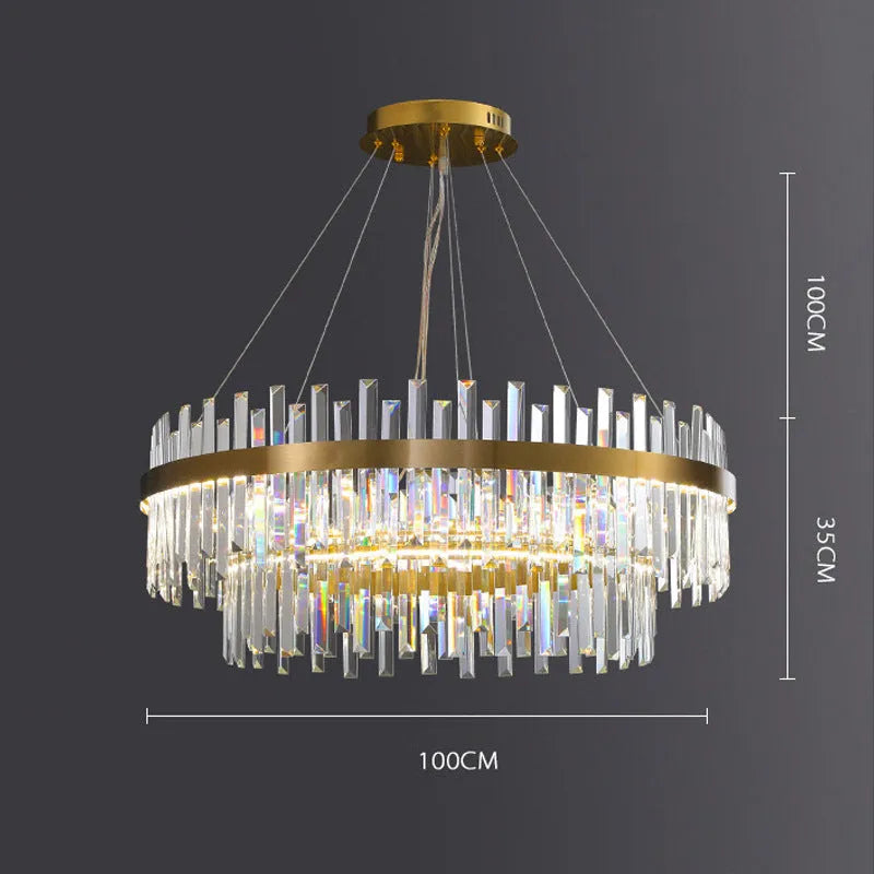 Crystal multi-head chandelier with stainless steel body and adjustable height for ceiling lighting