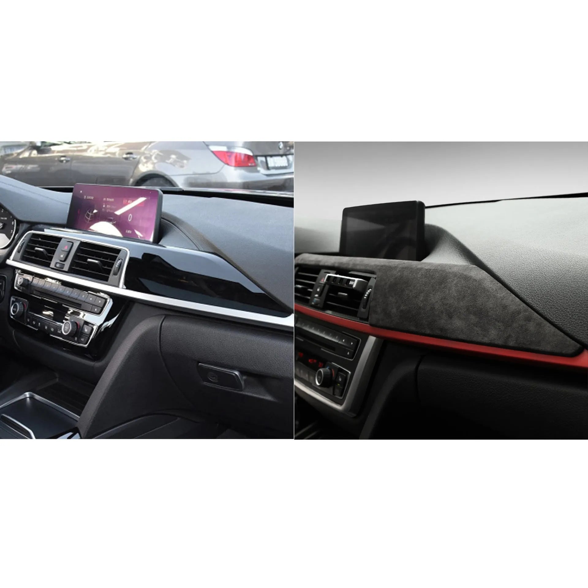 BMW 3 Series F30 Alcantara suede central control instrument trim in dark grey, 660x93x50mm, with 3M adhesive backing