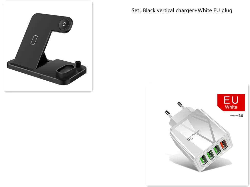 4-in-1 wireless charging station with adjustable phone stand charging multiple devices