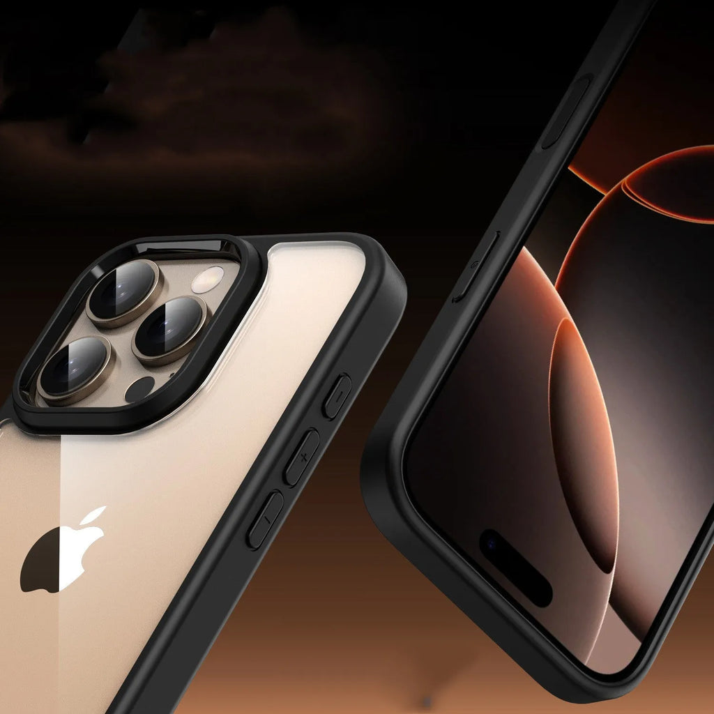 Black transparent magnetic phone case with airbag protection for iPhone 16 models