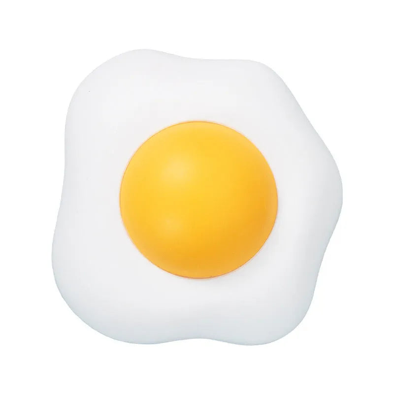 Interactive catnip ball toy with soft plush construction in fried egg and poached egg sizes