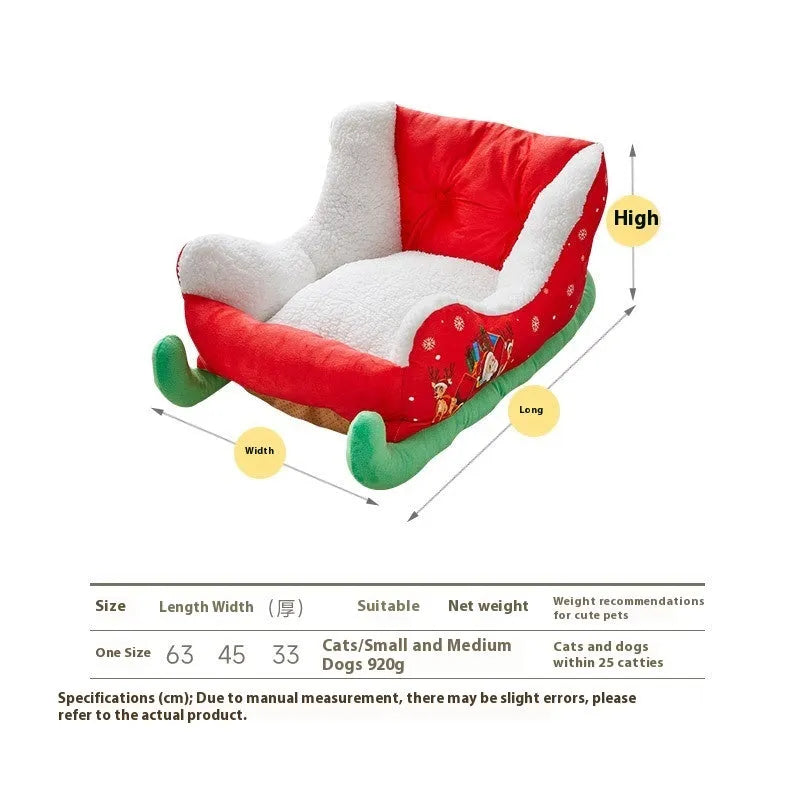 Red and cream Christmas cat nest cave bed with soft cloth fabric in 63x45x33cm size