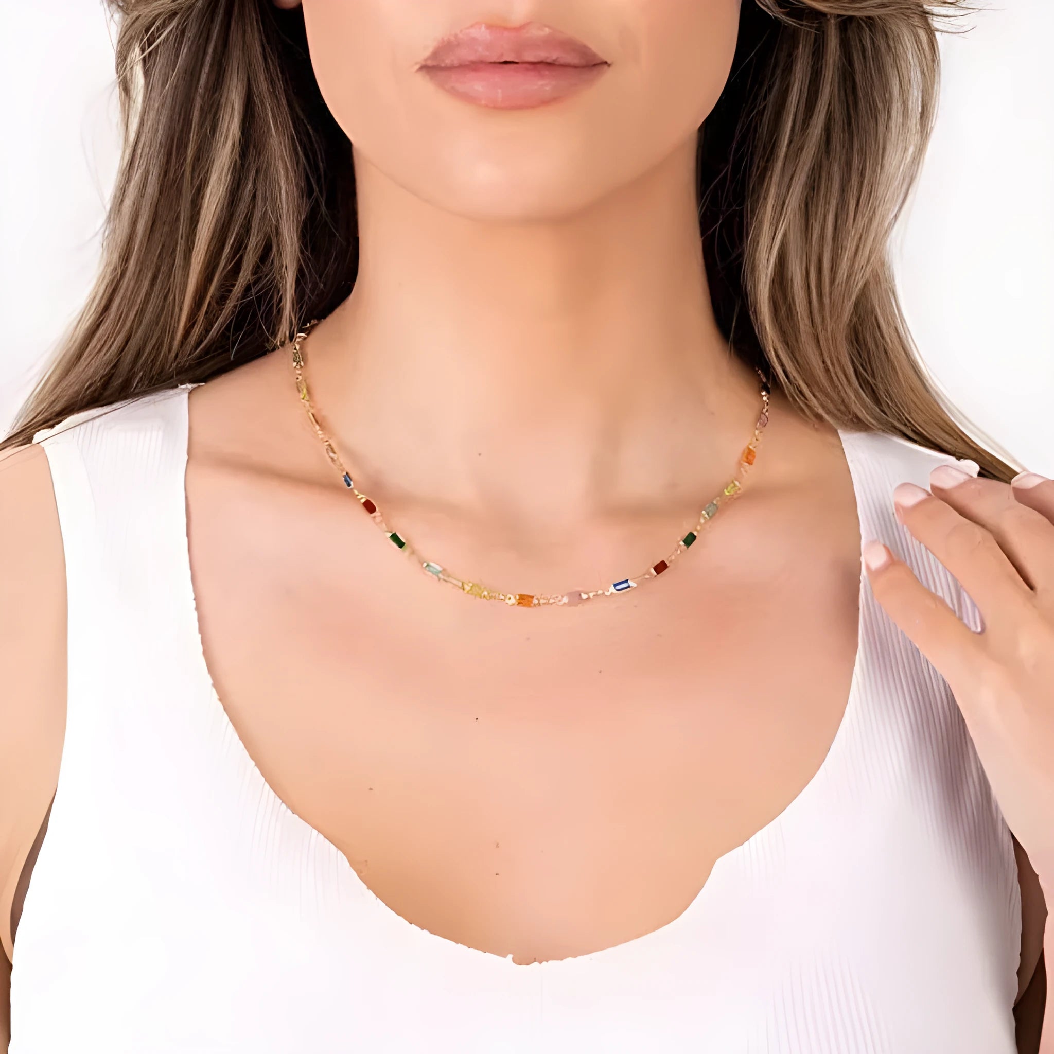 Ladies' geometric crystal necklace with glass pendant on adjustable alloy chain
