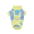 Blue and yellow striped wool dog sweater for small breeds like Schnauzer and Bichon