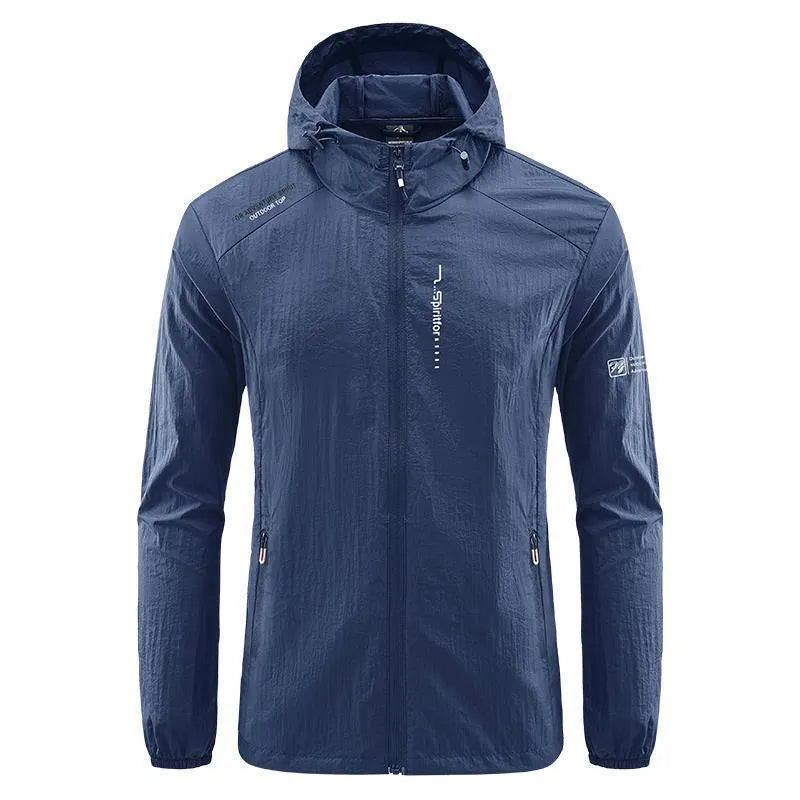 Men's lightweight hooded summer jacket in nylon fabric for sun protection, loose fit design