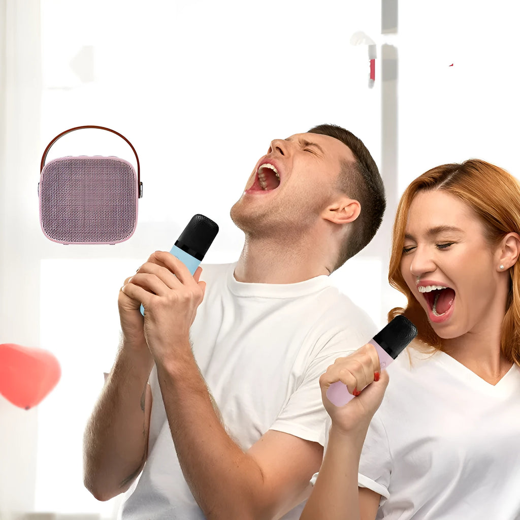 Compact white wireless Bluetooth speaker with microphone, showing USB port.