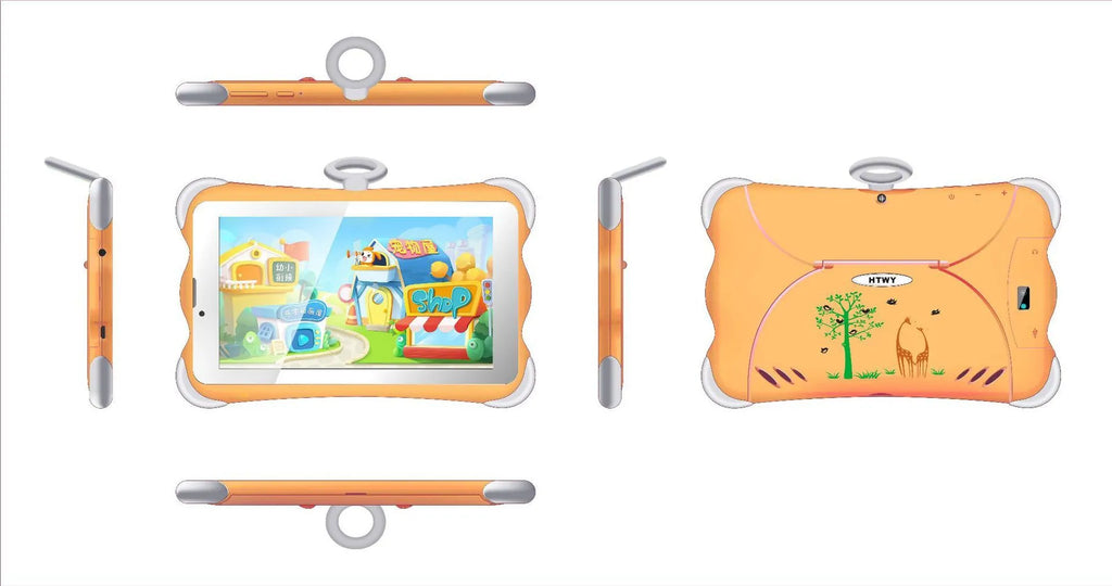 7-inch children's learning tablet in bright cartoon colours with protective stand and 3G calling capability
