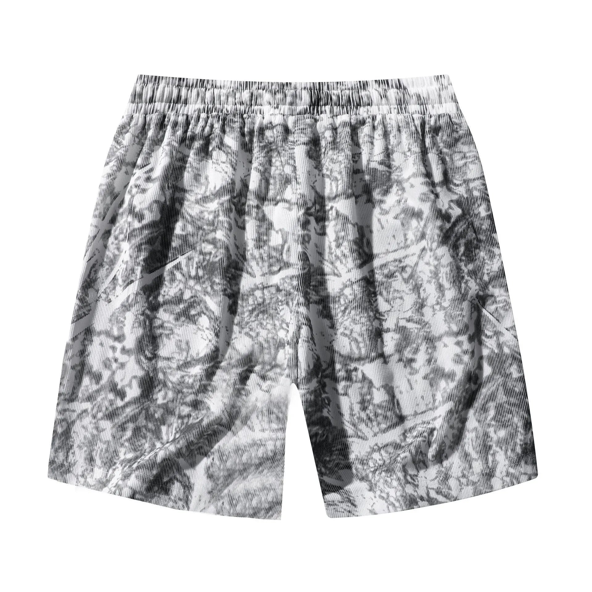 Men's camouflage patterned corduroy athletic shorts with straight leg cut and high waist