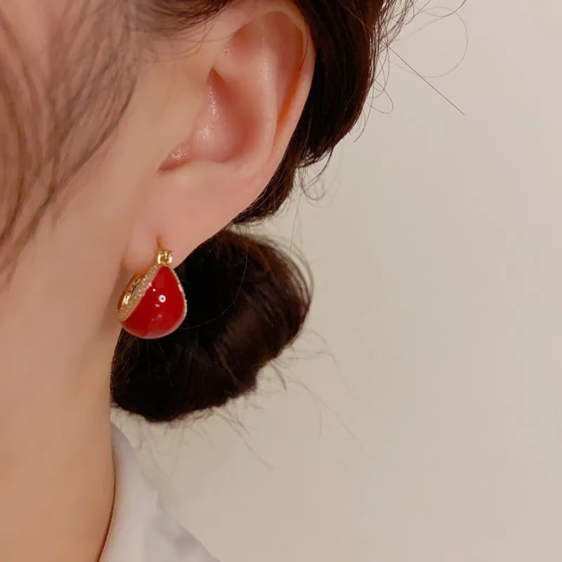 Retro geometric copper earrings with micro-inlaid drip design and real gold plating in white finish