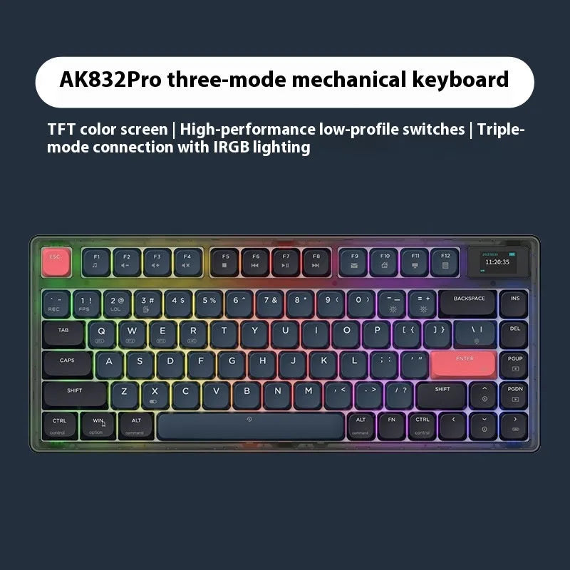 AJAZZ AK832PRO mechanical keyboard with RGB lighting, colour screen, and compact 81-key layout