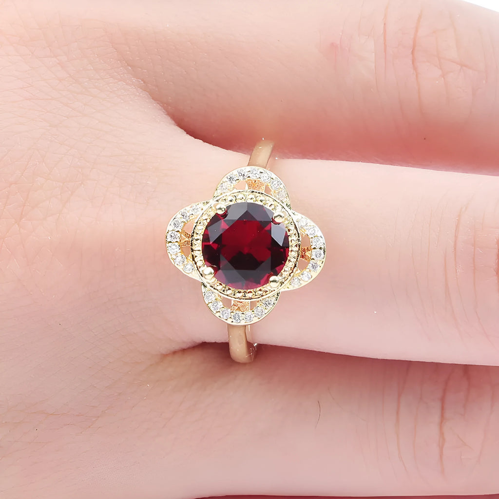 Copper ring with zircon inlay featuring fruit shape design and electroplated finish