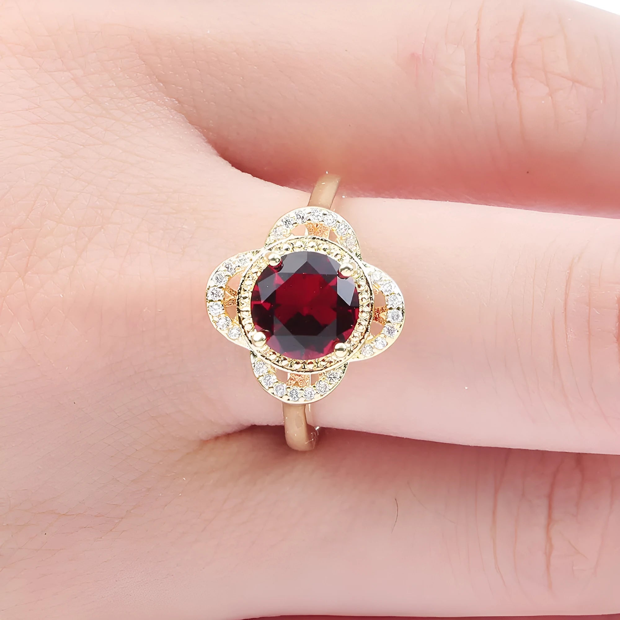 Copper ring with zircon inlay featuring fruit shape design and electroplated finish