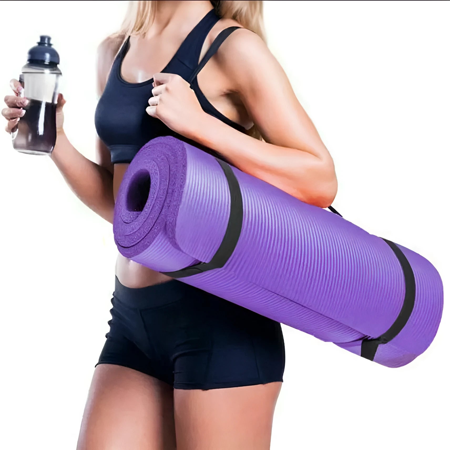 Widened NBR non-slip yoga mat 183x61x1cm in Black with 10mm thickness for fitness